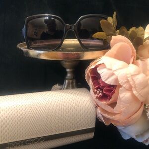 New Jimmy Choo Black Sunglasses with Cream Textured Case